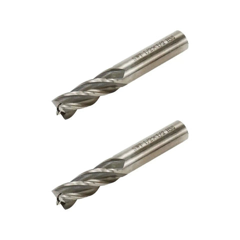 Square End Mill Set 1/2 Inch Cutting Diameter 1/2 Inch Shank 4 Flute Straight End Mills HSS 2 Pieces 3 3/8 Inch Total Length