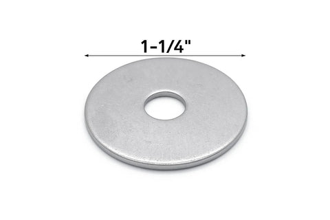 Fender washer, front view, 1-1/4 in OD, 1/4 in hole, 304 stainless steel