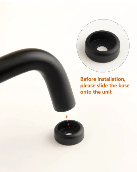 Five Pack Matte Black Modern Cabinet Pulls installation guide, showing step to slide base onto handle unit