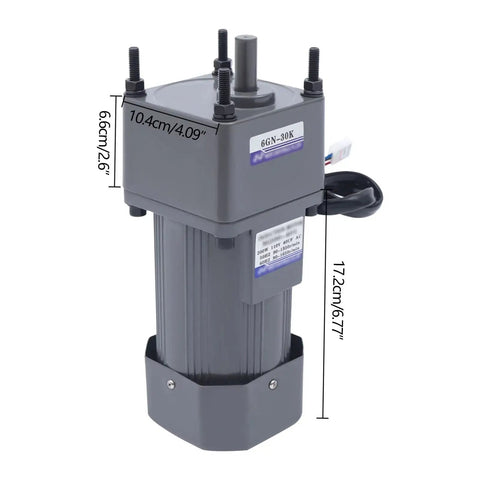 Variable Speed 110V Gear Reduction Motor 200W With Reversible High Torque Gearbox Adjustable 0 To 45 RPM front view with dimensions