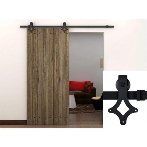 Sliding Barn Door Hardware Kit Rustic Star Track System in Matte Black Steel for Heavy Duty Doors, easy install with wood door