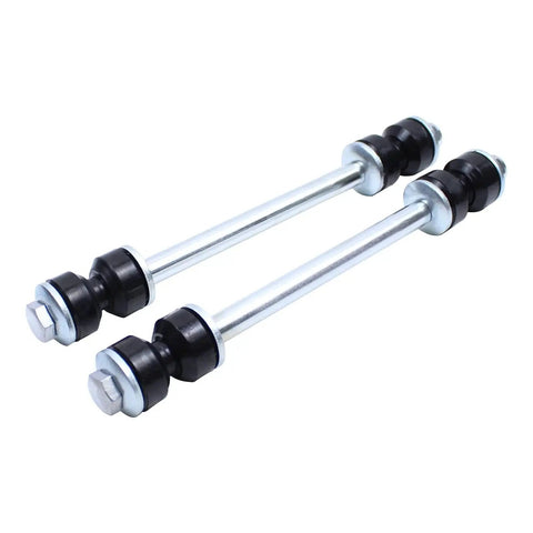 ApplianPar front sway bar end link kit, two silver steel links with black bushings and nuts