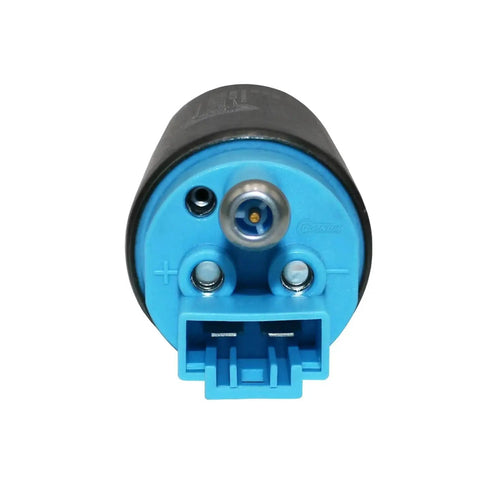 End view of 255 LPH High-Performance In-Tank Fuel Pump With Installation Kit, Universal Fit, showing connector and terminals.