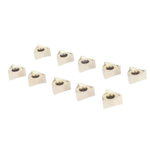 Image showing 10 Pro Grade Premium Silver Coated Indexable Carbide Inserts for Lathe Turning Blades, used for precise cutting in machining.