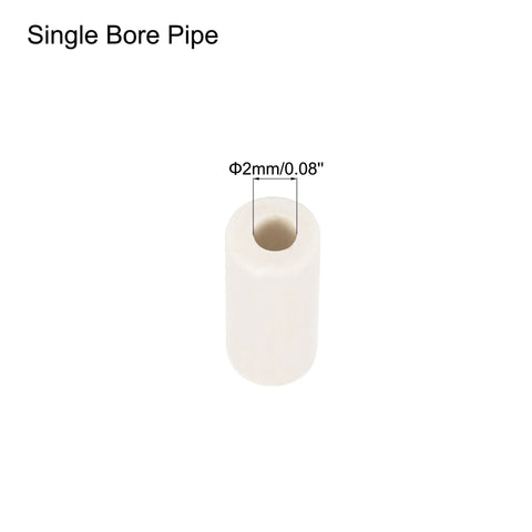 Ceramic tube insulator, white, single bore, 2mm inner diameter for electronics wiring.