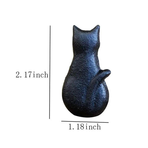 Close-up of Cat Shaped Drawer Pulls 2 Pack Matte Black Iron Cabinet Handles with measurements