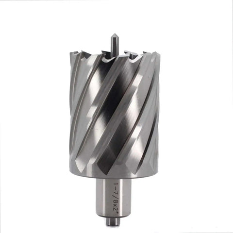 Annular Cutter One Seven Eighths Inch Cutting Diameter And Two Inches Depth Of Cut For Magnetic Drill Press With Three Quarters Inch Weldon Shank And Two Flat Pilot Pin Ready Heavy Duty Mag Drill Bit One Piece OSCARBIDE, front view