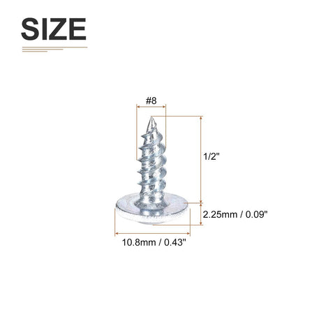 Front view of Fifty Pack No Eight By Half Inch Phillips Head Self Tapping Screws Flat Head Carbon Steel Industrial Grade