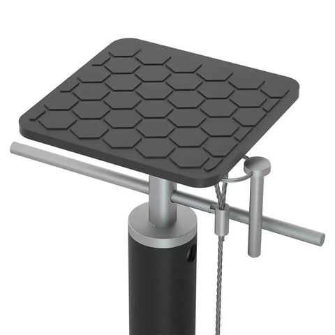 Close-up of RV Slide Out Support Jacks for Stability and Sag Prevention, adjustable TPE pad and metal post