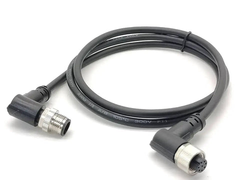 8 Pin M12 Right Angle Connector Cable With A Coding 1 Meter Length AWG22 M12 Male To Female, ideal for industrial applications.