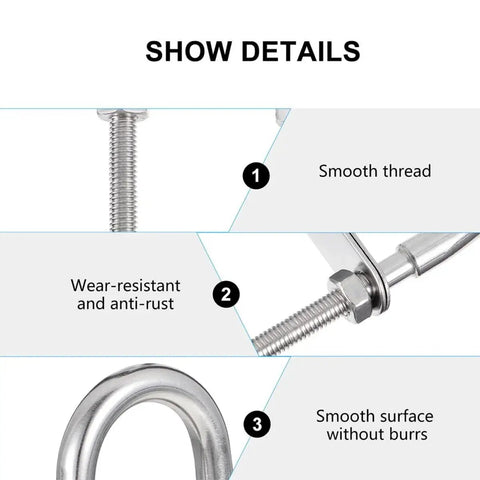 Detailed image of Stainless Steel 304 U Shaped Bolt M6x90 with Nut and Washer, showcasing smooth thread, wear resistance, and polished surface.