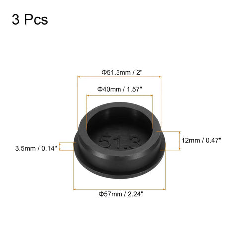 Three-Piece T-Shaped Silicone Plugs With 51.3 Mm Diameter 2-Inch Snap-In Plug Hole Seal Covers illustrated with dimensions