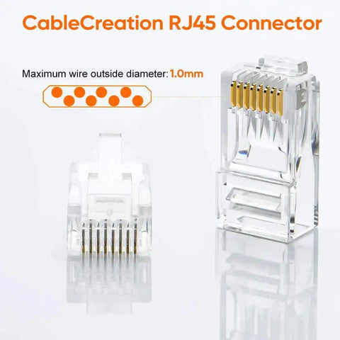 100 Pack Cat6 RJ45 Connectors For Solid And Stranded UTP Ethernet Cables Crimp On Ends Transparent Clear Finish