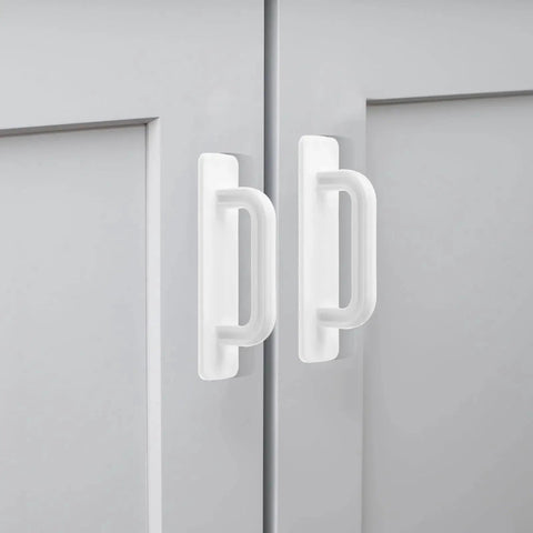 Four Pack White Peel And Stick Cabinet Handles With Premium Adhesive Backing No Drill Installation on gray cabinet doors