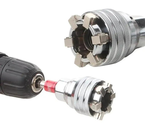 Amazon Nscdiew universal socket adapter with 3/8 in hex shank and star-jaw sleeve, side view