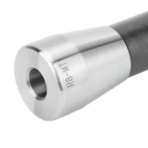 Front end view of R8–MT1 Morse taper drill sleeve adapter in alloy steel with central bore