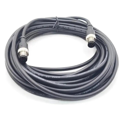 8 Pin M12 Double Male Straight Circular Connector Cable A Code IP67 Waterproof Unshielded PVC Wire 1 Meter 30V 2A AWG24 Brass Gold-Plated Contacts Built Tough