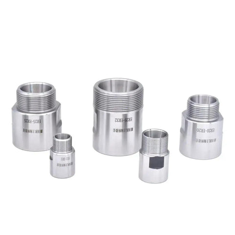 Set of 5 silver metal ER collet thread adapters for spindle motors (ER11–ER32)
