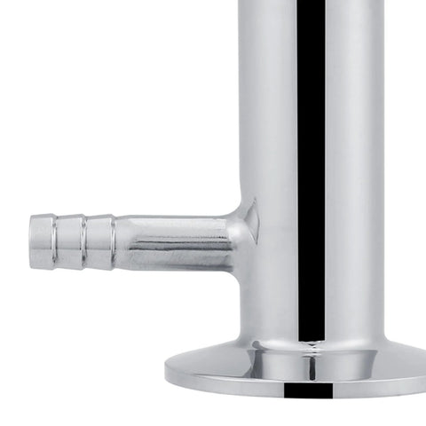 Stainless steel sanitary sampling valve with hose barb outlet on vertical pipe, 50.5mm OD