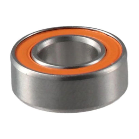 Ball bearing 7x14x5mm, stainless steel with orange seal, close-up view