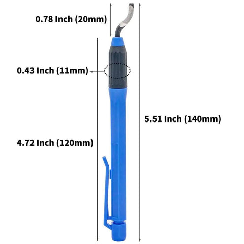 Deburring Tool Set With Eleven High Speed Steel Swivel Blades And A 360 Degree Rotary Head For Easy Pro Grade Burr Removal On Metal Resin Aluminum Copper Plastic PVC Pipes 3D Printing And Brass Projects Ideal For Plumbing Today shown vertically with measurements highlighted.