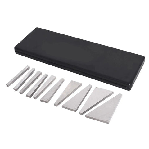 Pro Grade Precision Angle Block Set TINVHY 10 pack, showing hardened steel angle blocks and case, used for machinists' calibration and inspection.