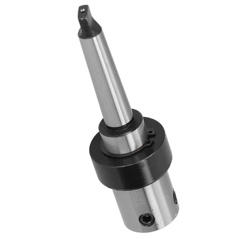 Morse taper arbor drill sleeve with R8 adapter, steel construction, angled side view