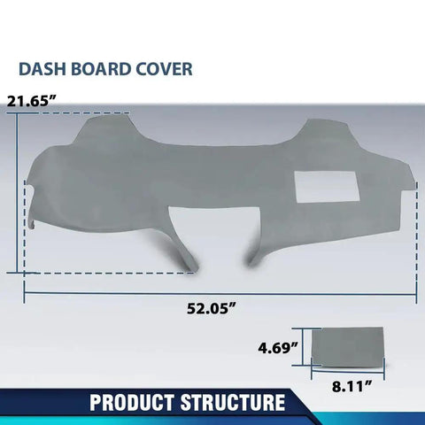 Gray TPE Dash Cover and Dashboard Bezel for Toyota Camry 2007-2011 with measurements shown.