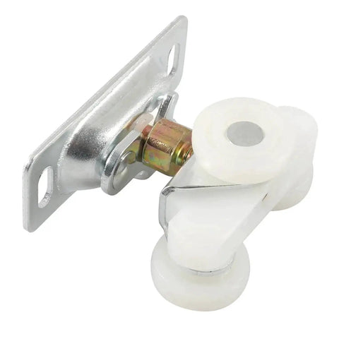 Sliding Door Panel Hanger Set For Storage And Bathrooms, 2 pieces with hooks and installation screws, metal hardware shown from side