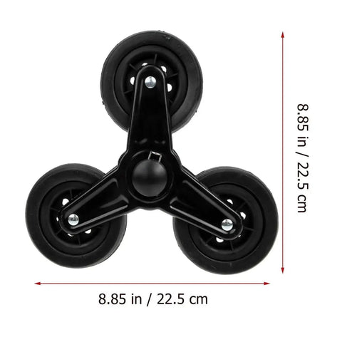 Heavy Duty Stair Climbing Wheel Replacement For Folding Shopping Trolleys And Material Transport Carts, 8.66 By 8.66 By 1.96 Inch Triangle Core Casters, front view.