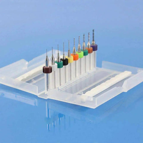 PCB Drill Bits Set 50 Pieces High Quality Tungsten Carbide Spiral Flute Bits in plastic case, 0.3mm to 1.2mm sizes