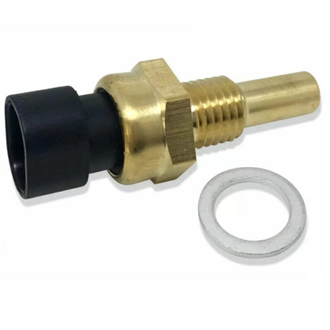 Engine coolant temperature sensor with brass body and black plastic connector with washer