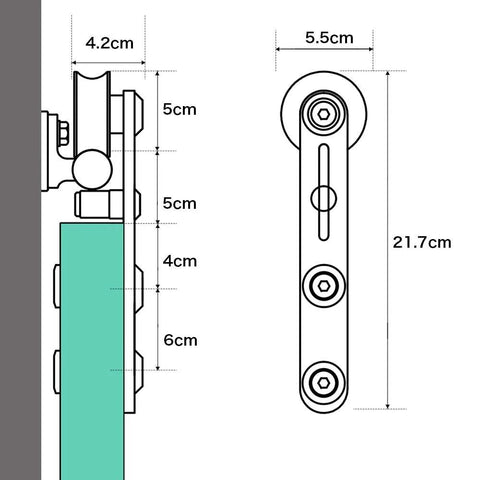 Dimensions of Heavy Duty Sliding Barn Door Hardware Kit Stainless Steel Track System for 24 Inch Wide Wood Door with I Shape Hangers.