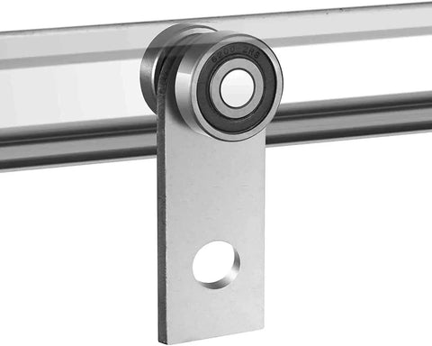 Close-up of heavy duty two bearing 2 wheel trolley assembly for 1-5/8 inch wide and taller strut channel, galvanized carbon steel rollers.