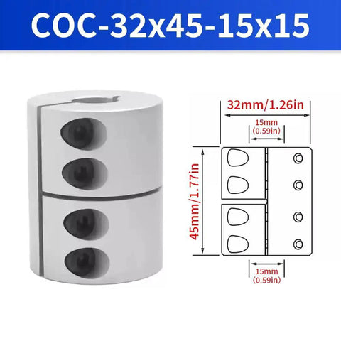 Rigid Clamp On Motor Shaft Coupling 32mm Diameter 45mm Length 15mm to 15mm Bore Aluminum Alloy Shaft Connector for 3D Printer CNC Machine