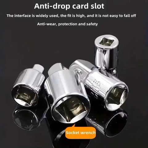 Front view: six-piece set of chrome-vanadium socket converter adapters for ratchet wrenches
