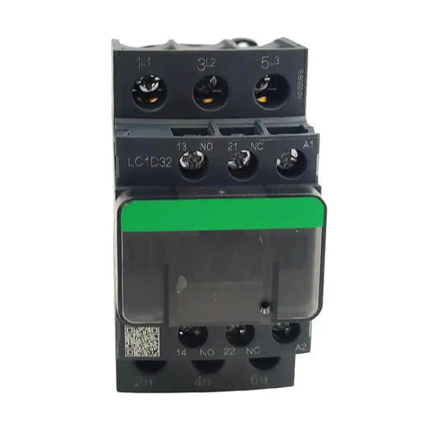 Front view of Three Pole Three Normally Open AC Magnetic Contactor 32A Rating 24V Coil Industrial Electrical Relay, white black housing
