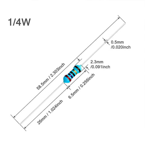 Metal film fixed resistor, 51kΩ, 1/4W, through-hole, blue cylindrical body with color bands