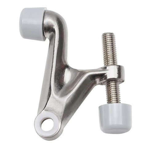 Adjustable Heavy Duty Hinge Pin Door Stopper Set Two Pack Sized 2-3/8 By 15/16 Inches Brushed Satin Nickel Finish Gray Rubber Bumper Tips