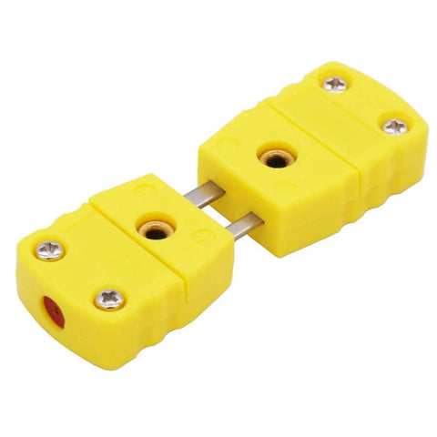 K-type thermocouple plug adapters, 2-pack, yellow plastic housings with metal pins and screw-terminals.