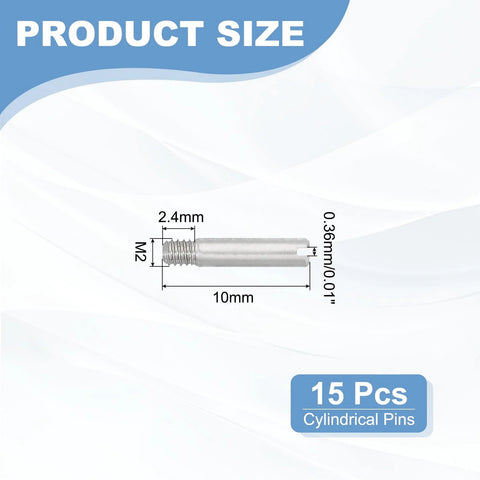 Diagram of M2 X 10mm Slotted Cylindrical Pin 304 Stainless Steel Dowel External Thread Pin Screw Set, showing size in millimeters.