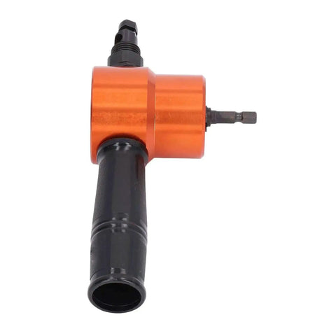 360 Degree Double Head Metal Cutter Tool With Electric Nibbler Attachment for sheet metal cutting with rotating heads, front view.