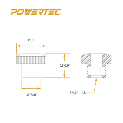 Technical drawing of Five Pack Round Knobs Five Sixteenths By Eighteen Threaded Clamping Knobs For T Track And Table Saw Accessories