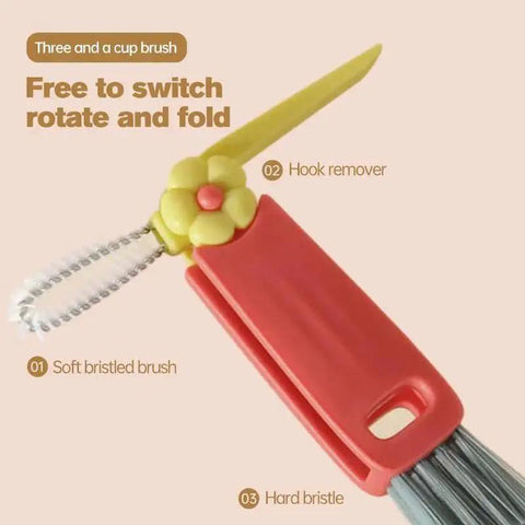 3 In 1 Cup Lid Gap Cleaning Brush For Bottles And Mugs Crevice Cleaner with soft bristled brush and hook remover visible.