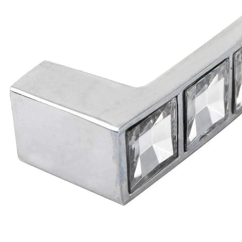 Close-up of Modern Decor Crystal Glass Rhinestone Drawer Cabinet Pulls Zinc Alloy Handle, showcasing crystal detail and metal finish.