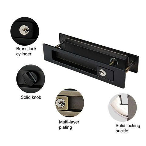 7.1 Inch Sliding Door Mortise Lock Latch With Invisible Recessed Handle For Interior Wood Pocket Doors Black Finish Includes 3 Keys And Copper Lock Cylinder Zinc Alloy Handle For Easy No Fuss Install And Durable Home Use