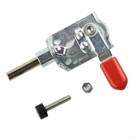 Stainless Steel Push Pull Toggle Clamp Quick Release Fixture With 40 Kg Capacity, tool with red handle shown with bolt and nut