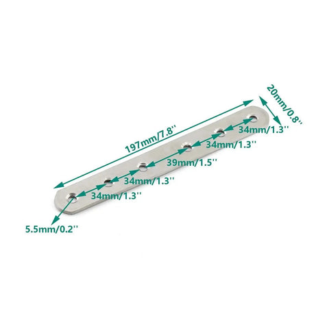 4 Pack Flat Mending Plate For Wood Stainless Steel Straight Brackets 200mm Eight Inch Length With Six Screw Holes and measurements