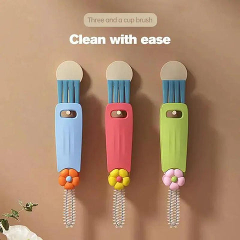 3 In 1 Cup Lid Gap Cleaning Brush For Bottles And Mugs Crevice Cleaner, colorful set of three hanging on wall