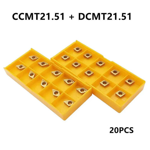 Carbide Turning Inserts Set For Lathe Multi Layer Coated CCMT DCMT 21.51 20 Pieces in yellow storage boxes